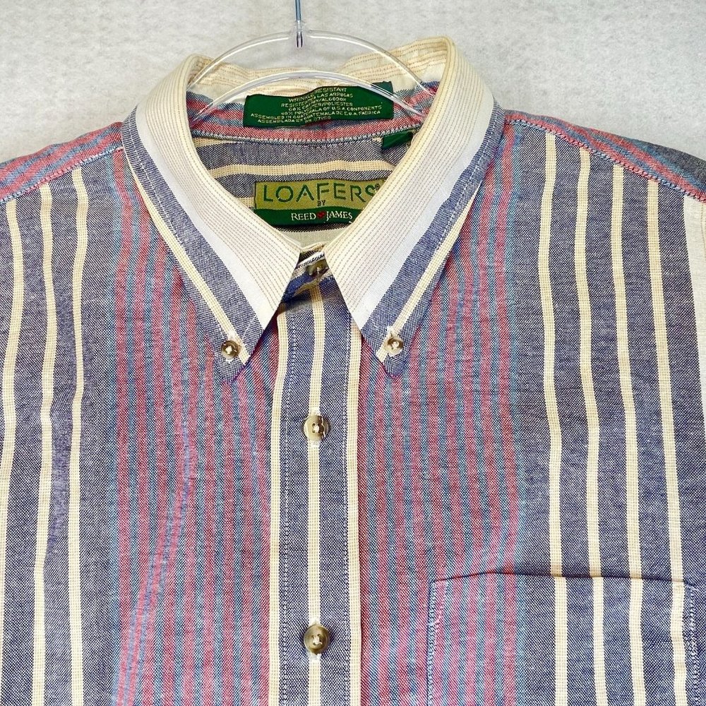Vintage LOAFERS Reed St James Mens L Multicolor Striped Oxford Long Sleeve Shirt